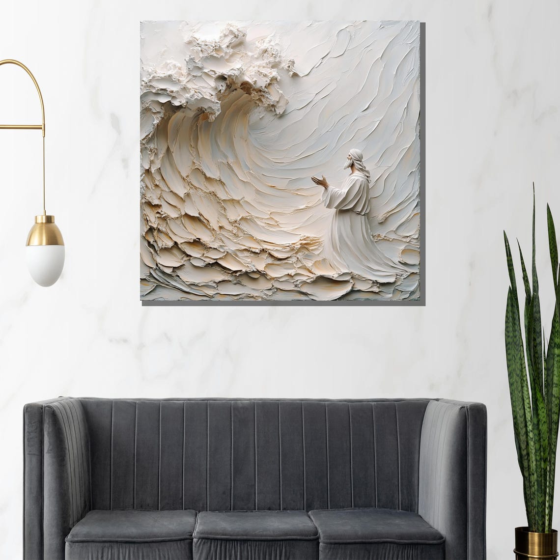 Jesus Parting the Red Sea White Textured 3D Sculpture Poster - Image 3