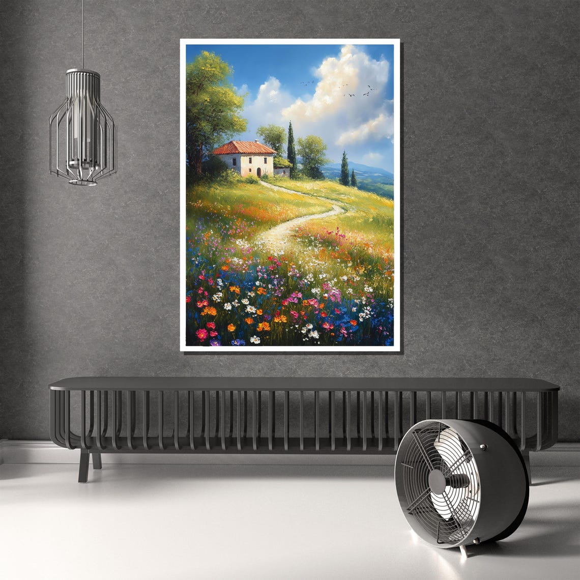 Countryside Cottage Wildflower Meadow and Winding Path Poster - Image 2