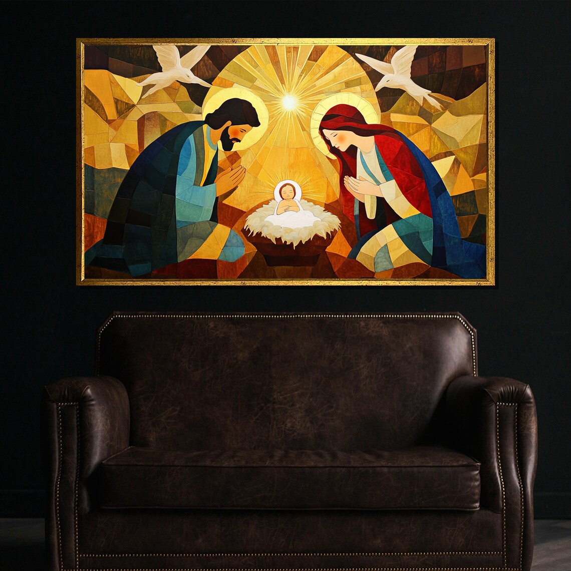 Stained Glass Nativity Scene Holy Family Baby Jesus Art Poster