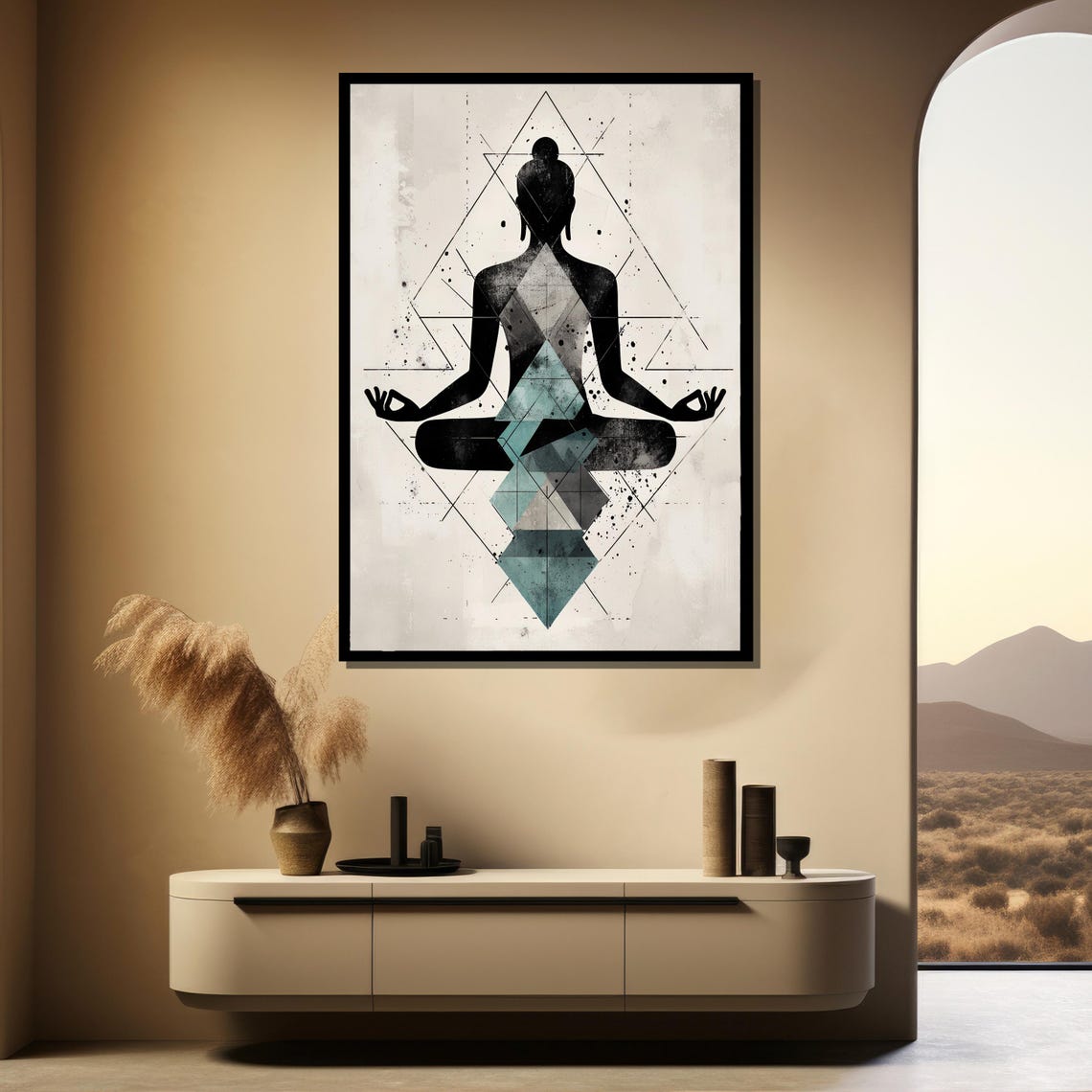 Geometric Black Buddha Meditation Silhouette Modern Art Poster - Image 4