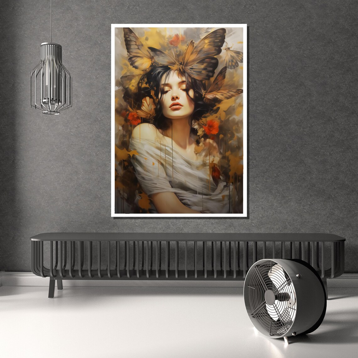 Ethereal Butterfly Dream Woman Portrait With Golden Wings Poster - Image 3