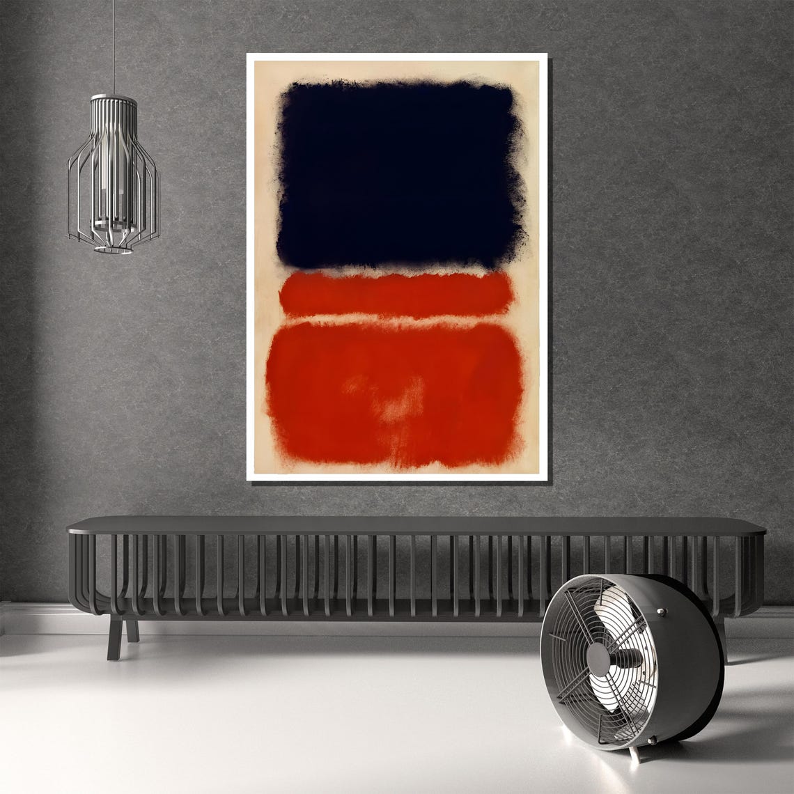 Midnight Navy and Vermilion Red Bold Abstract Color Field Poster - Image 4