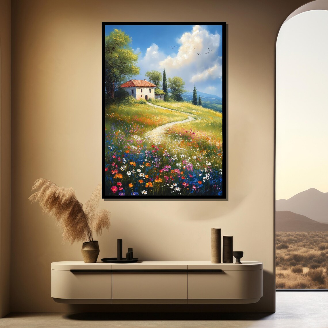 Countryside Cottage Wildflower Meadow and Winding Path Poster - Image 4