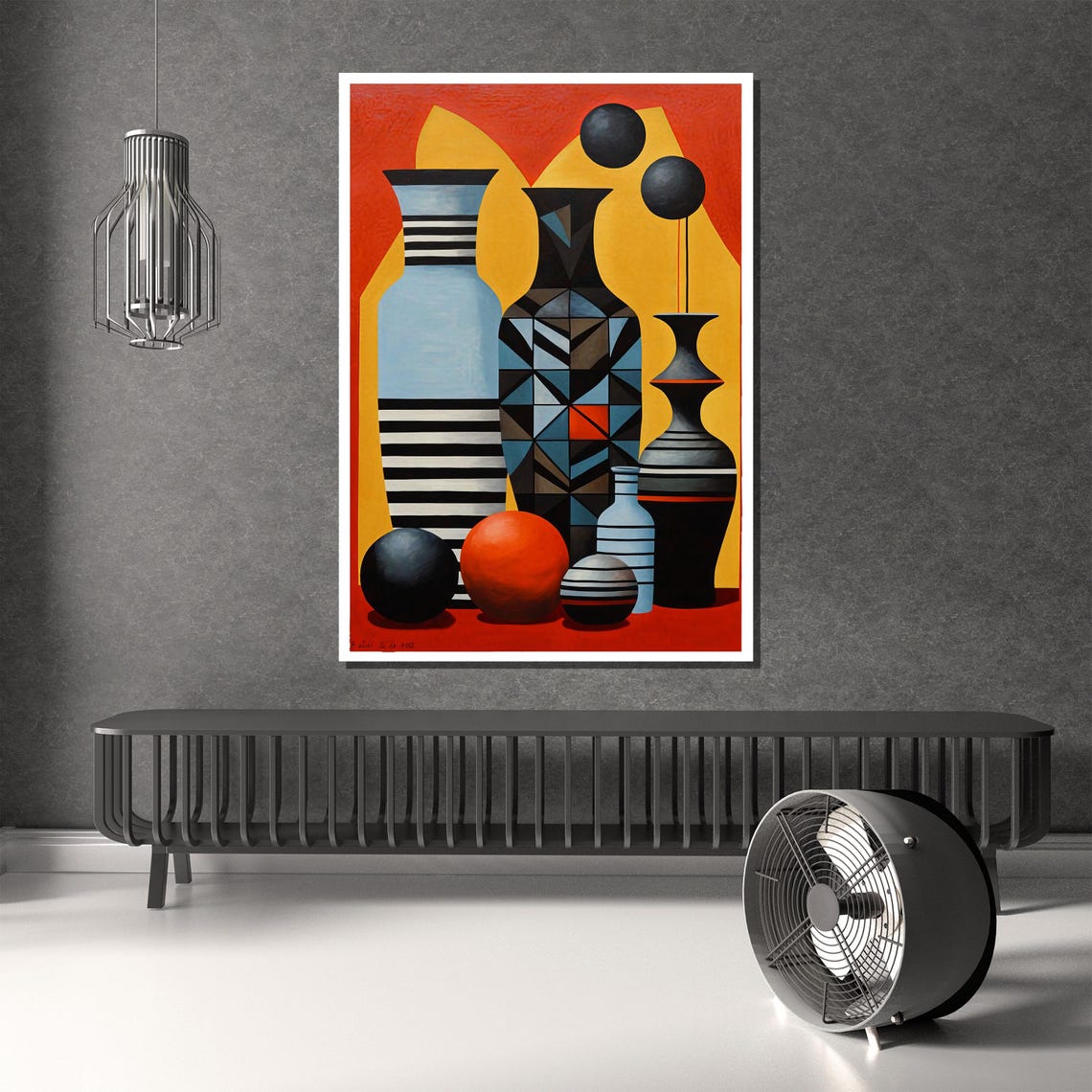 Abstract Geometric Vase Painting Bold Wall Art Gift Featuring Modern Shapes And Vibrant Colors - Image 2