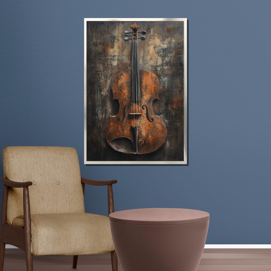 Rustic Vintage Violin Painting on a Dark Textured Canvas Poster - Image 3