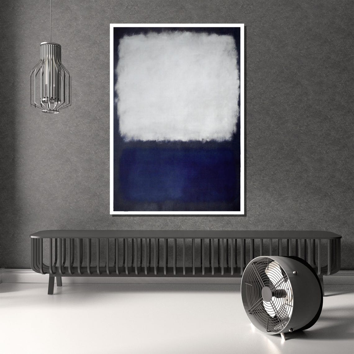 Blue and White Color Field Abstract Art Minimalist Living Room Poster - Image 4