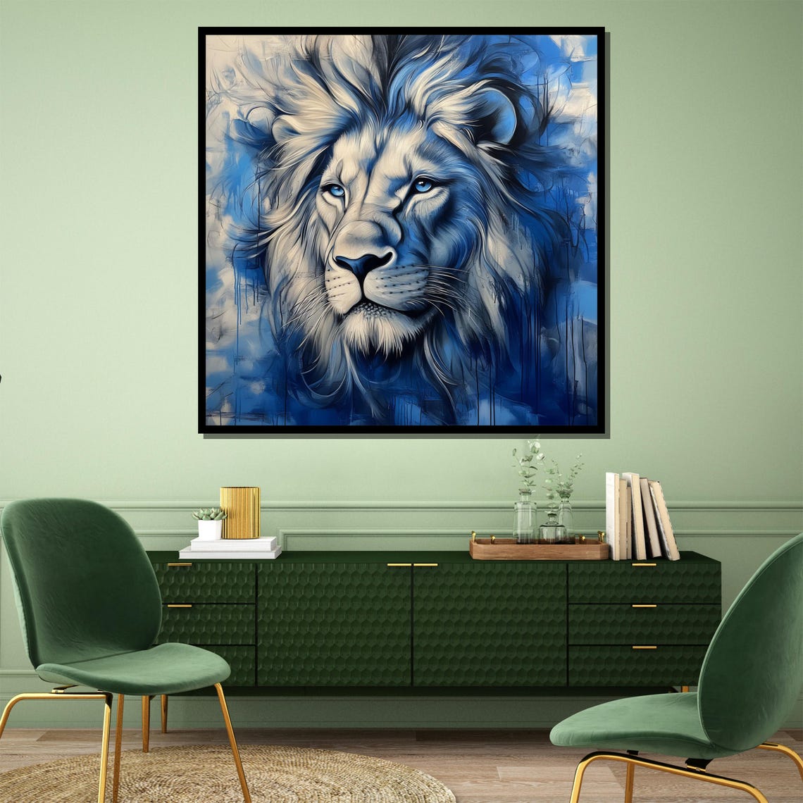 Majestic Blue Lion Painting Bold And Unique Gift For Animal Art Enthusiasts - Image 4
