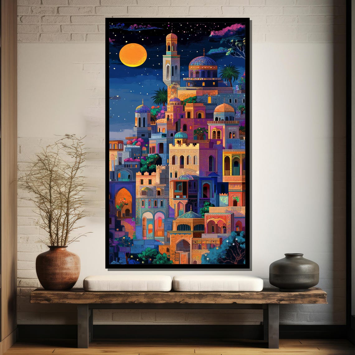 Vivid Middle Eastern Nightscape Moonlit Domes Minarets Poster - Image 5