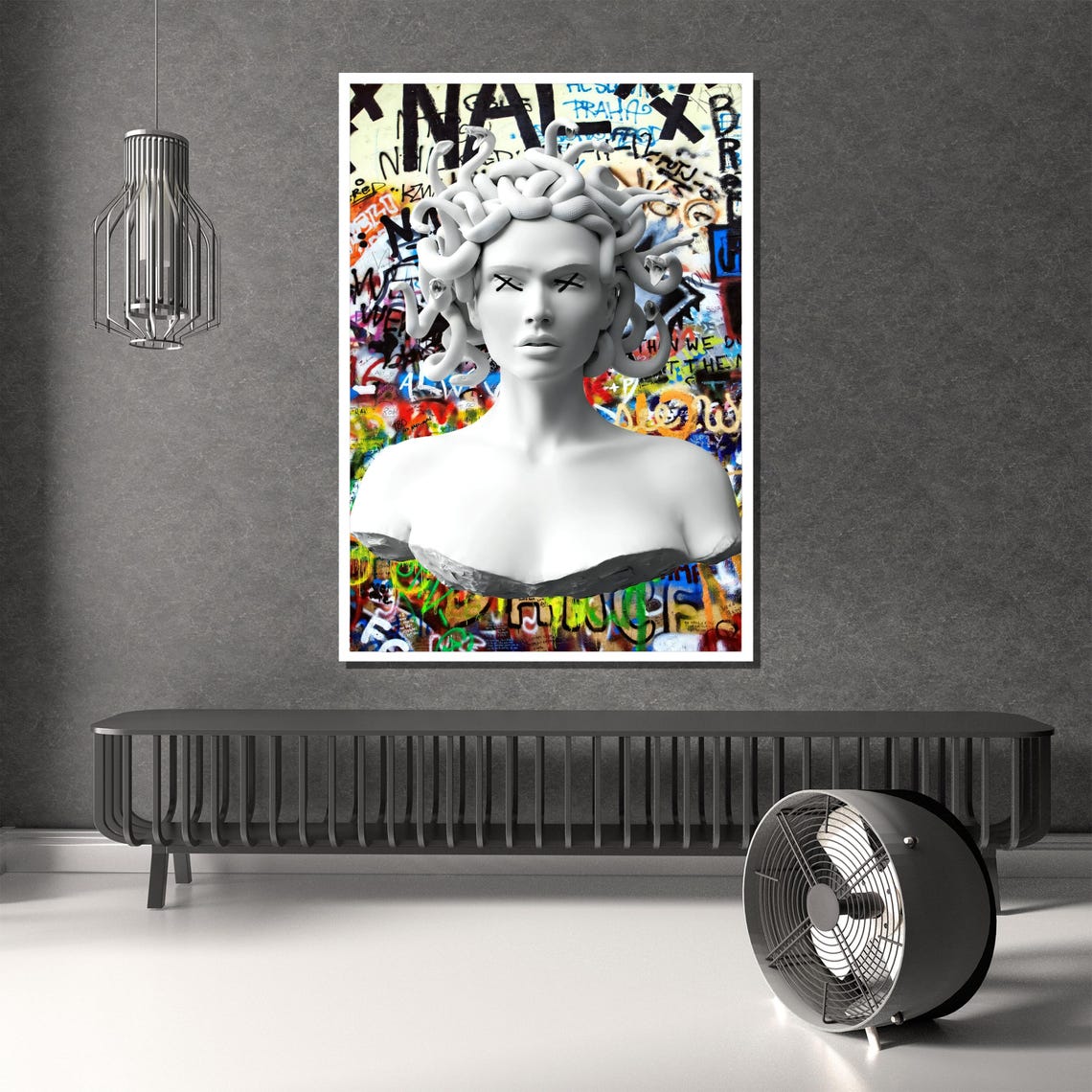 Graffiti Medusa Bust Painting Bold Wall Art Gift For Urban Home Decor And Unique Artistic Style - Image 2