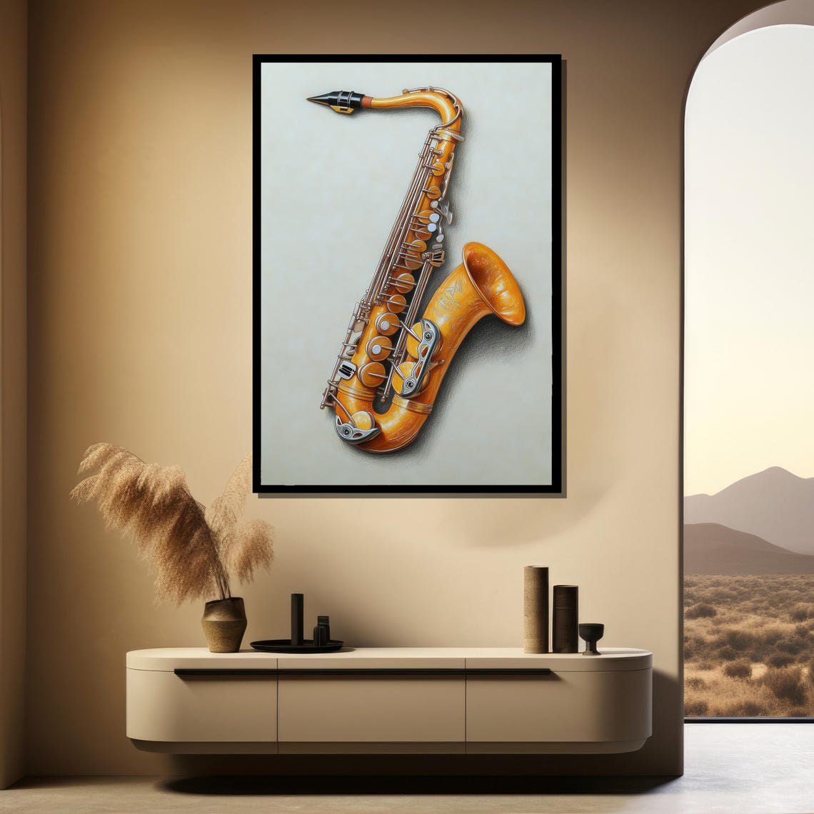 Golden Tenor Saxophone Realistic Detailed Study Elegant Art Poster - Image 4