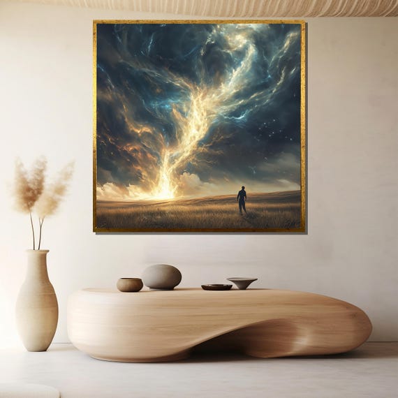 Surreal Landscape Painting Cosmic Energy Wall Art Dreamy Sky Artwork Mystical Nature Print Large Fantasy Decor Unique Gift Idea