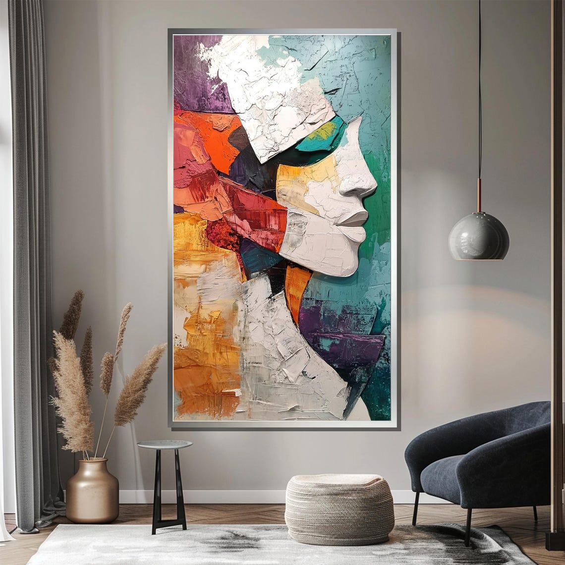 Colorful Textured Woman Profile Abstract Palette Knife Poster - Image 3
