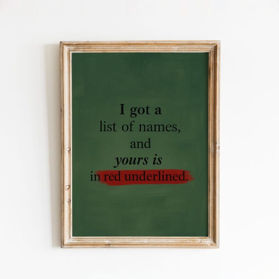 Red Underlined Lyric Poster Dark Green Wall Art Print