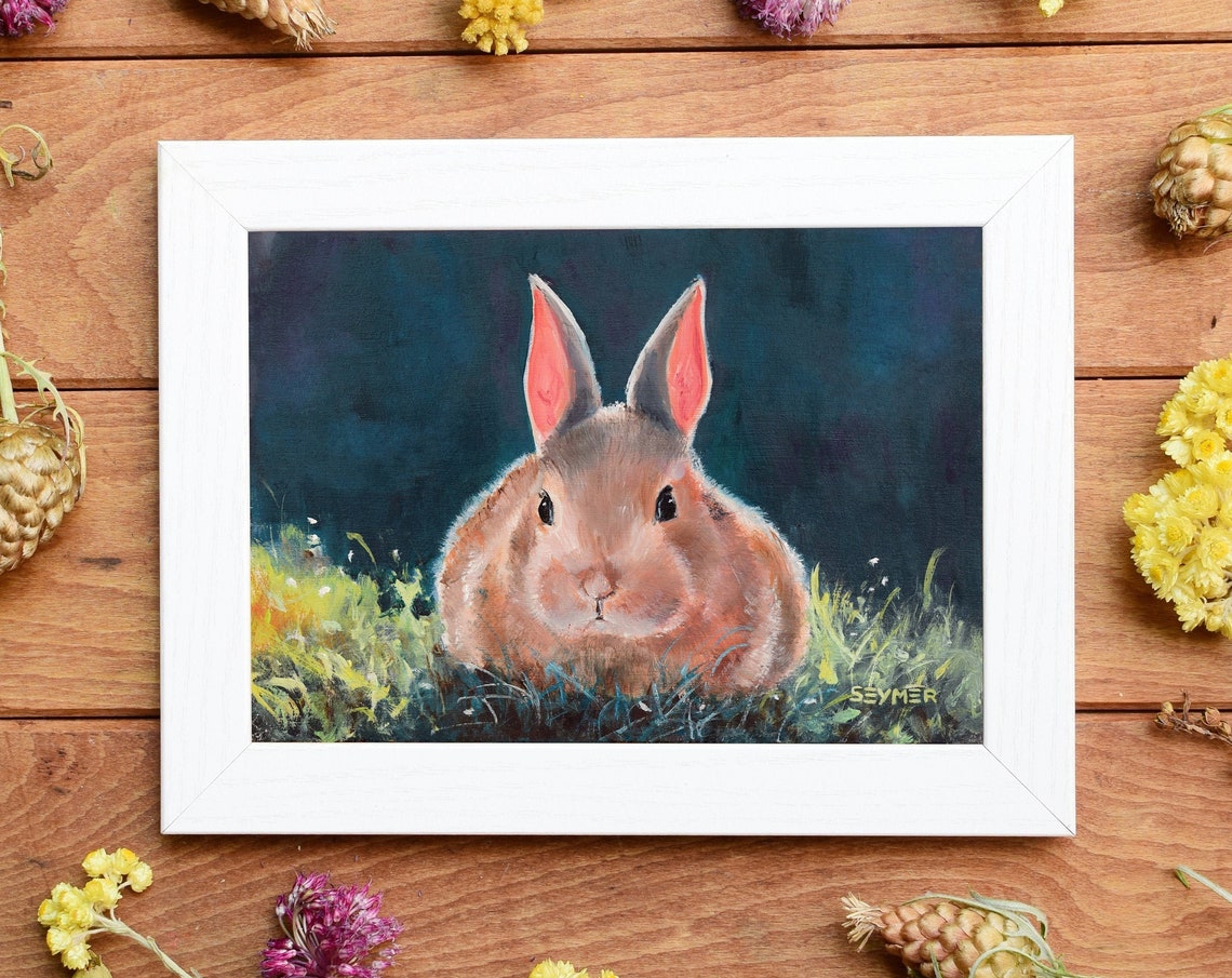Farm Animal Bunny Nursery Art Painting Rabbit Oil Painting Baby Room Wall Decor Animal Art Animal Lover Gift Bunny Baby Shower Gift