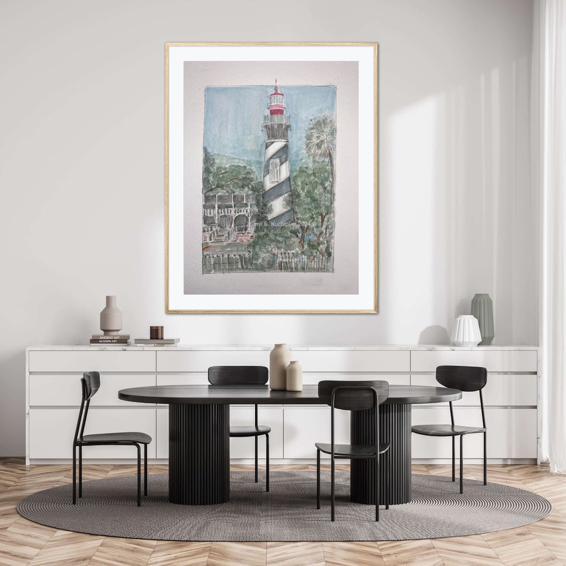 St Augustine Lighthouse Florida Watercolor Coastal Palm Art Poster - Image 3