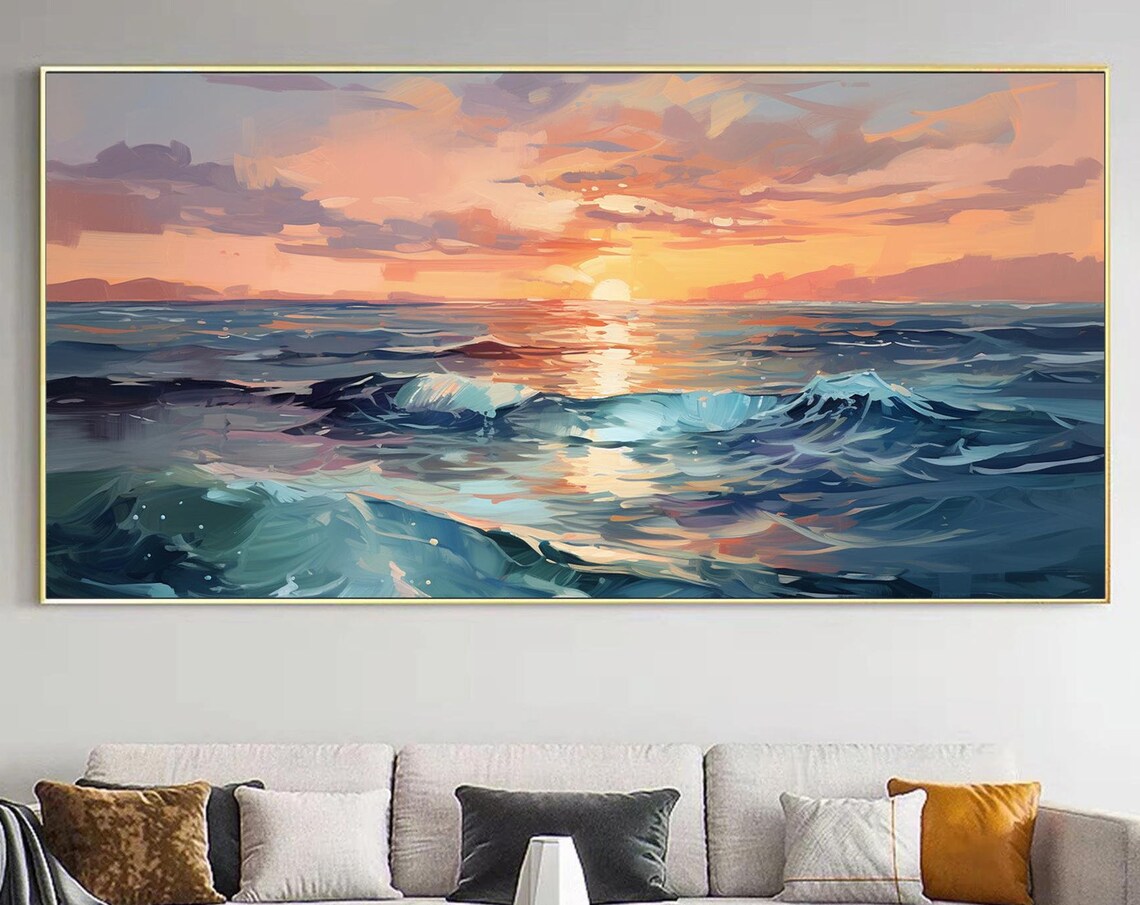 Abstract Ocean Landscape, Boho Sunset Art Print
