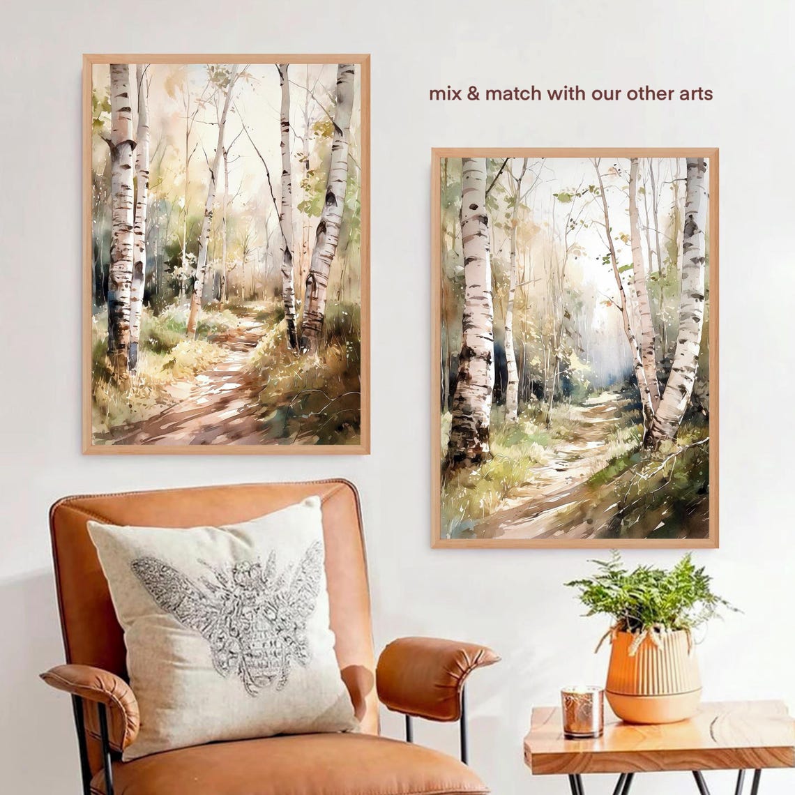 Misty Birch Forest Path Muted Earth Tones Calm Watercolor Poster - Image 4