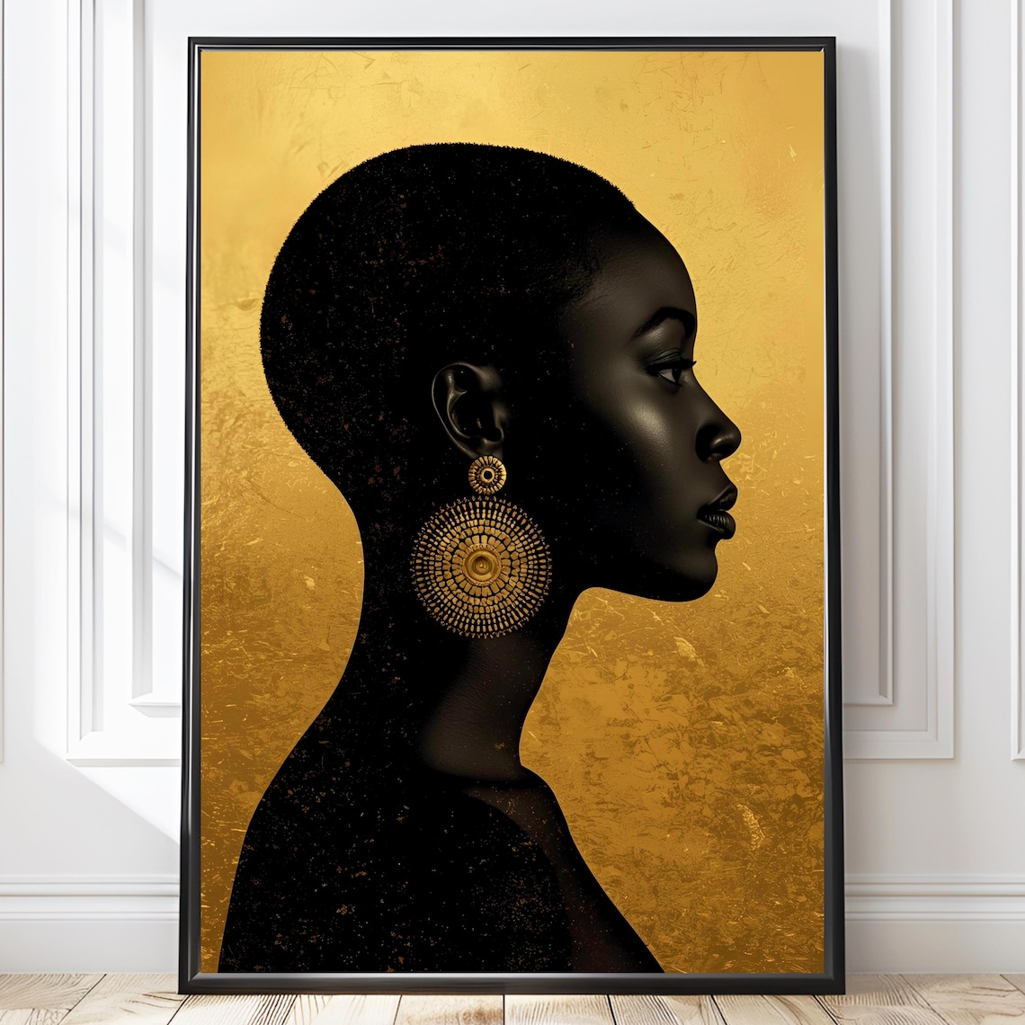 Golden African Woman Profile Bold Black Gold Minimalist Wall Art