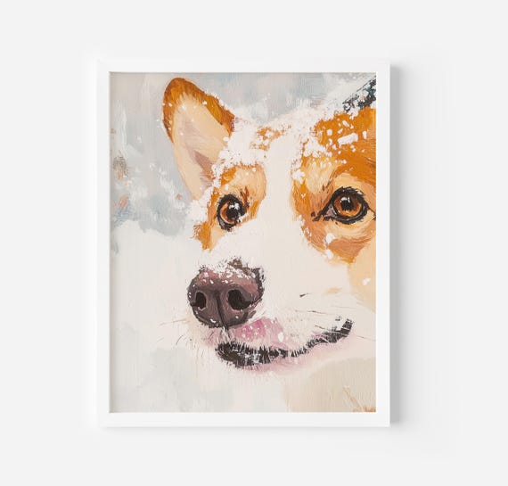 Corgi Snowy Art Print, Vintage Winter Decor