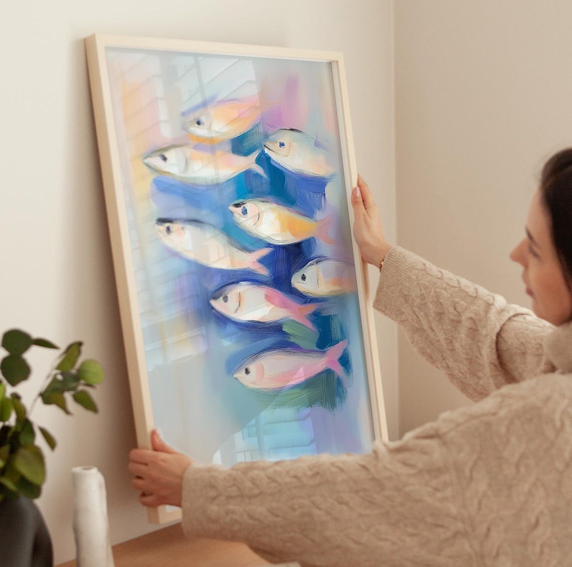Pastel School of Fish Blue Water Painterly Ocean Sea Art Poster - Image 3
