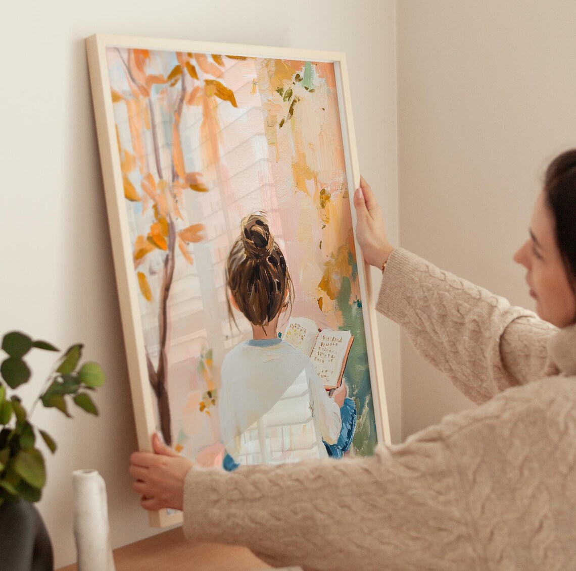 Girl Reading In Nature Painting, Cozy Reading Spot - Image 3