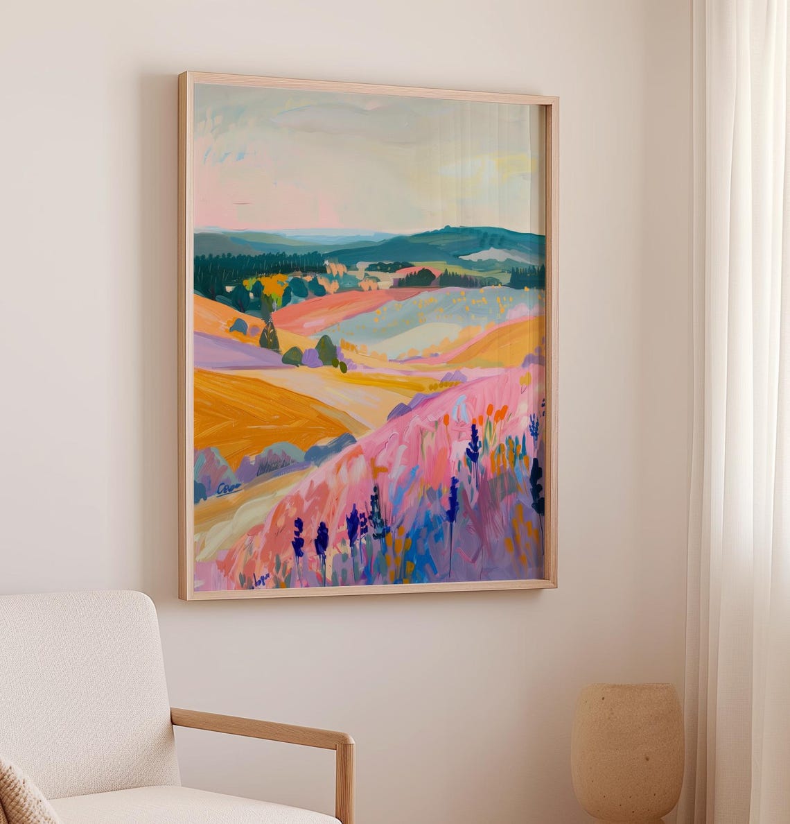 Colorful Rolling Hills Impressionist Landscape Painting Poster - Image 2