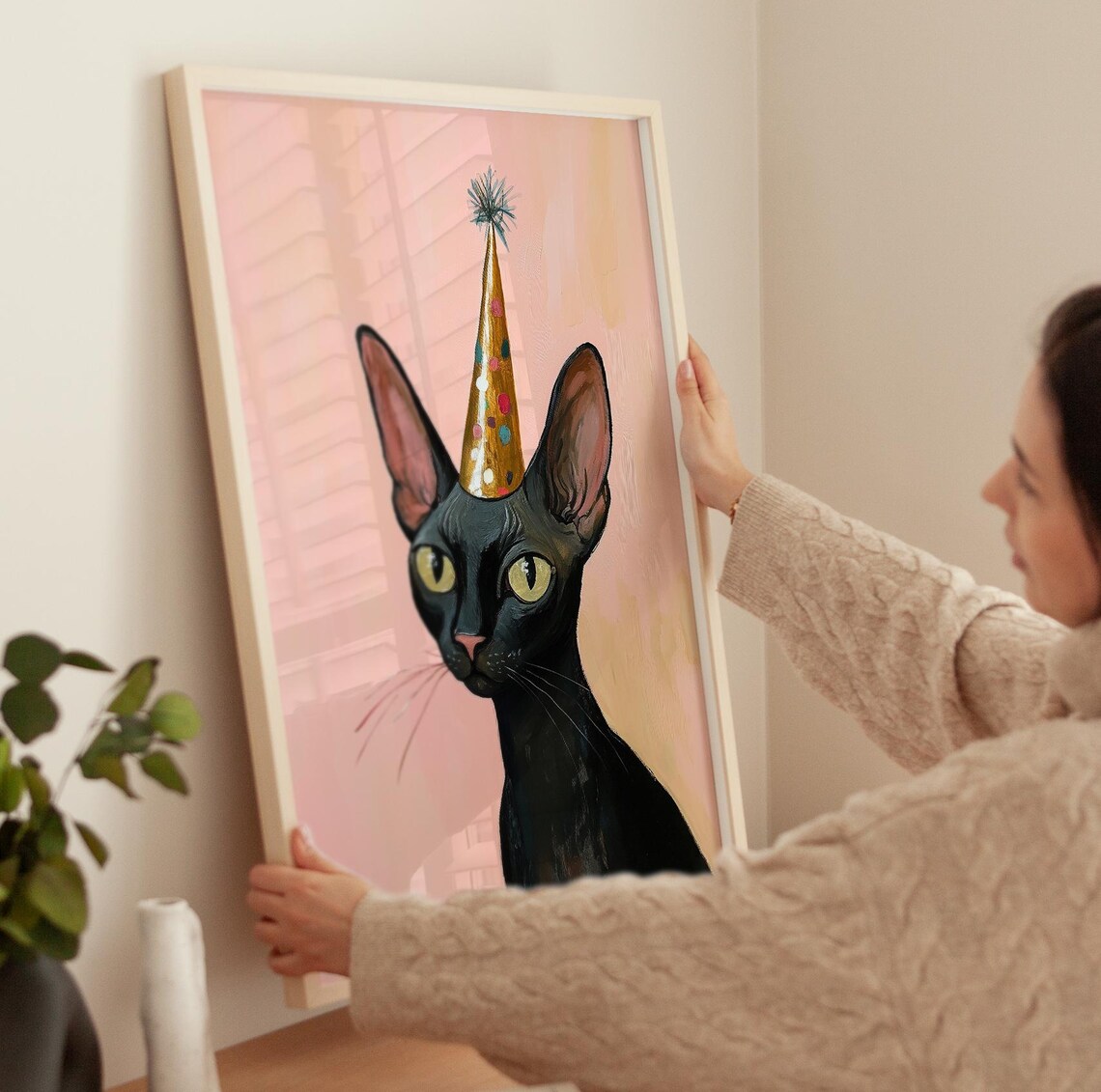 Black Sphynx Cat Drawing Art Print, Minimal Decor - Image 3