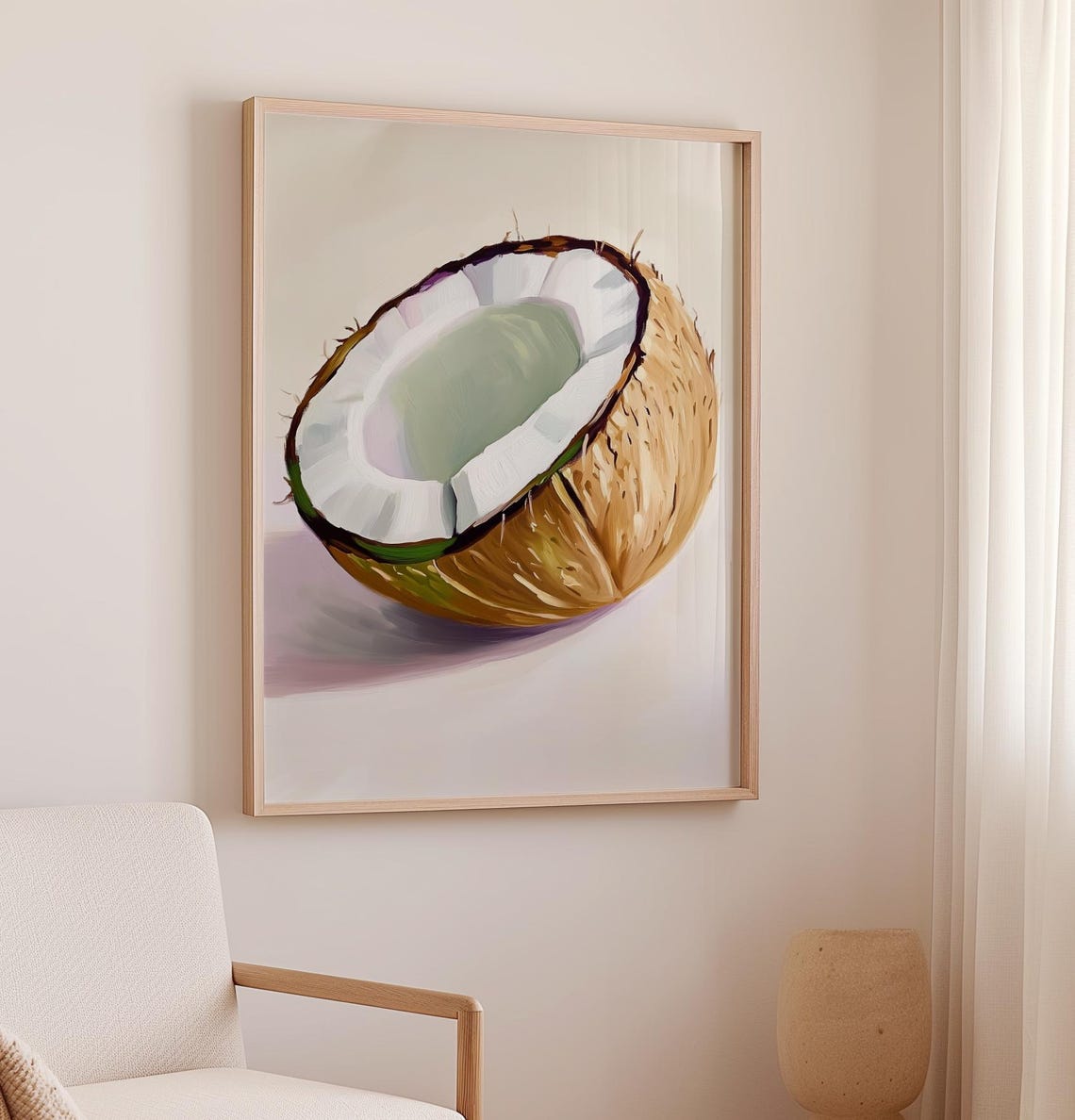 Half Coconut Minimalist Tropical Fruit Kitchen Painting Poster - Image 2