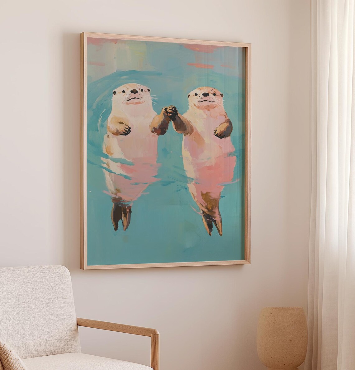 Otters Holding Hands Art Print, Cute Otter Couple - Image 2