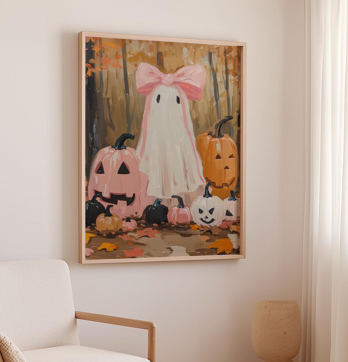Girly Ghost With Bow Halloween Art Print - Image 2