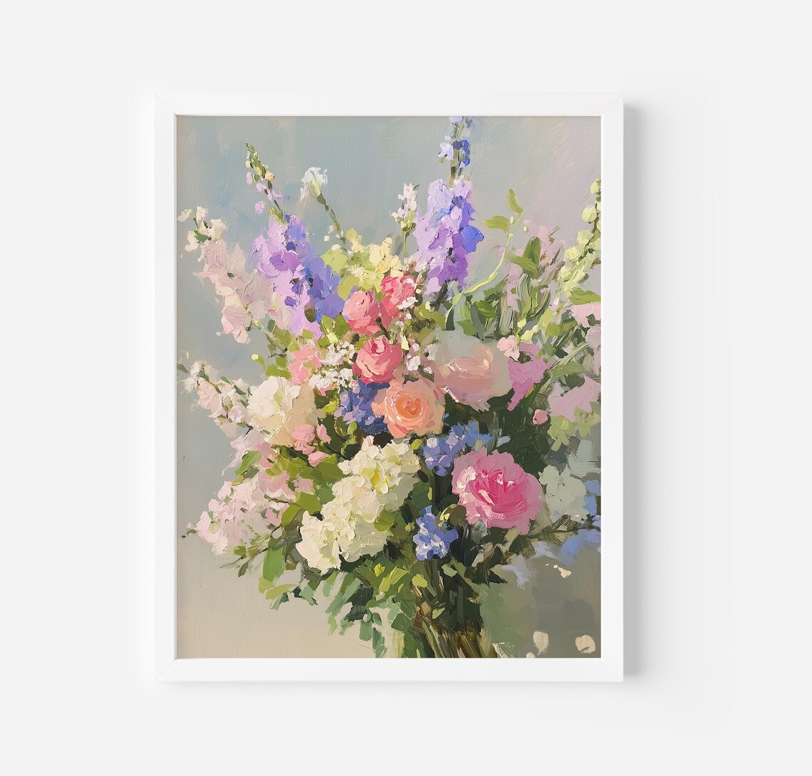 Wildflower Bouquet Pastel Floral Painting Soft Romantic Girls Wall Art - Image 3