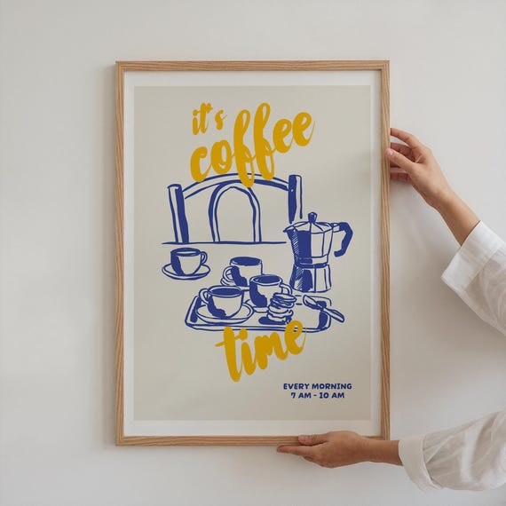Retro Coffee Poster Trendy Kitchen Decor Its Coffee Time Print Coffee Bar Poster Modern Kitchen Art Coffee Art Coffee Poster