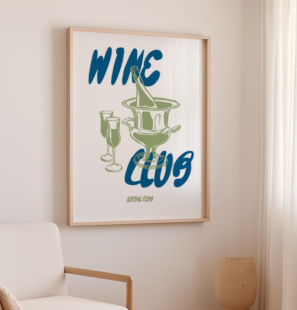 Wine Club Social Club Print Champagne Bucket Retro Green Blue Art Poster - Image 3
