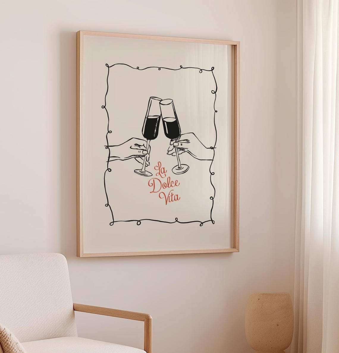 La Dolce Vita Cheers Hands Clinking Wine Glasses Retro Line Poster - Image 3