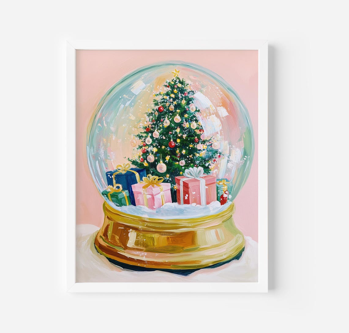 Snow Globe With Christmas Tree And Gifts On Blush Pink Art Poster