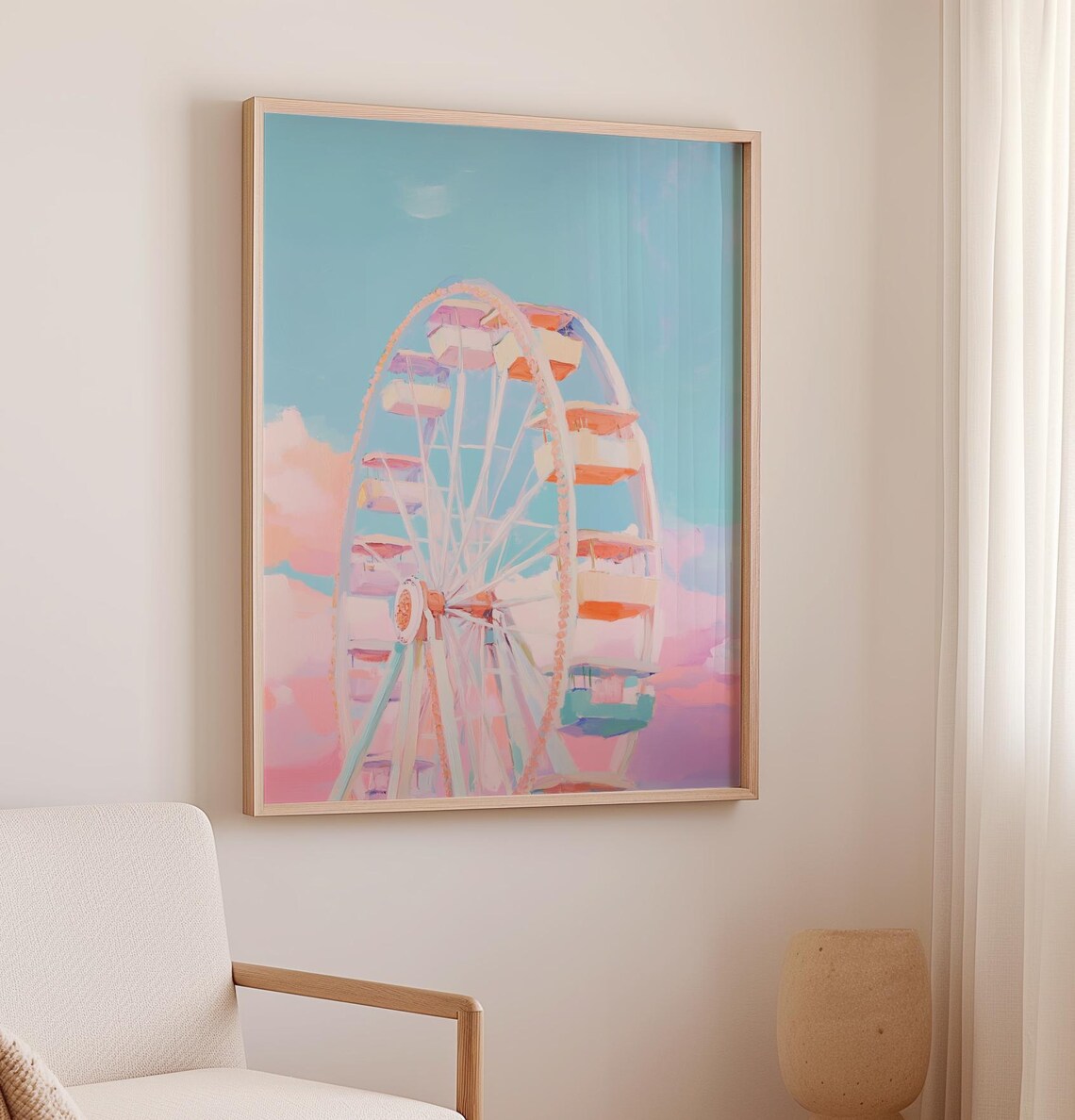 Pastel Ferris Wheel Carnival Sky Dreamy Amusement Park Art Poster - Image 2
