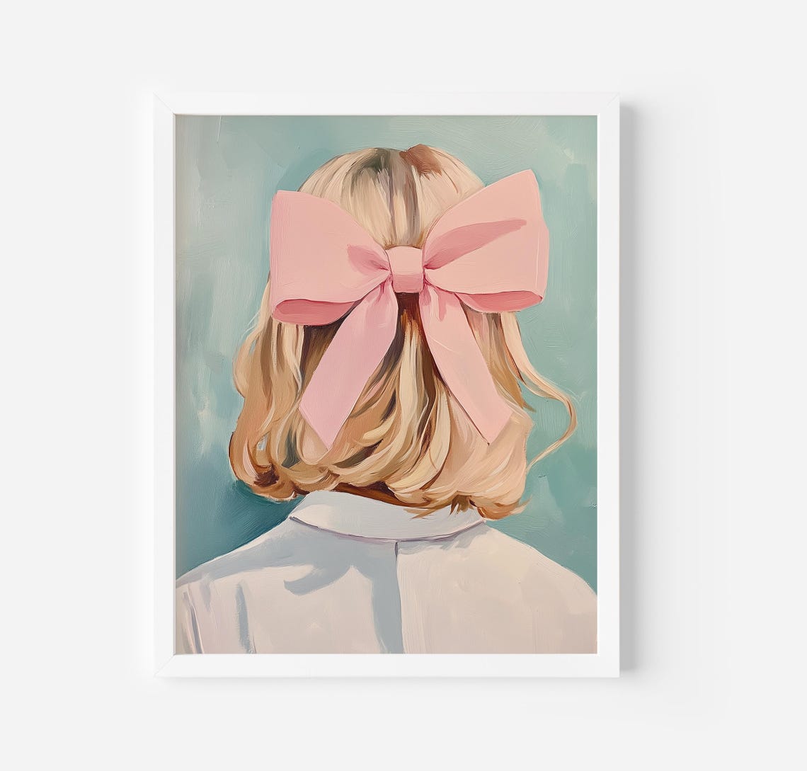 Blonde Girl With Big Pink Bow Back View Coquette Wall Art Poster - Image 4