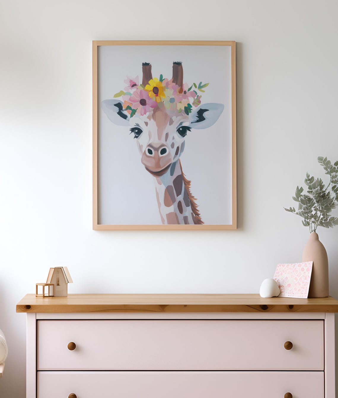 Baby Giraffe Portrait With A Colorful Wildflower Crown Poster - Image 2