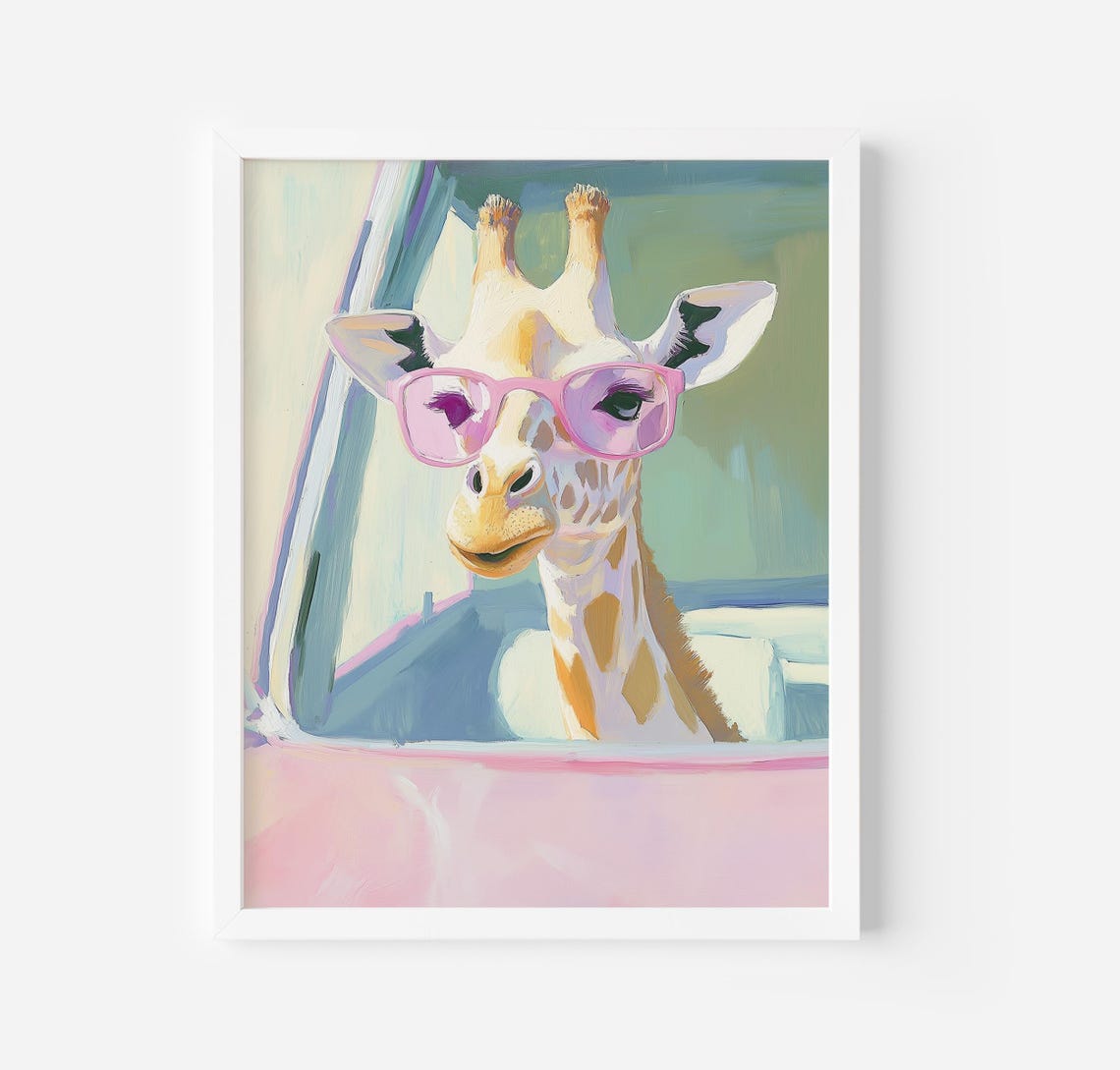 Giraffe Wearing Pink Sunglasses Cute Pop Art Animal Humor Wall Poster