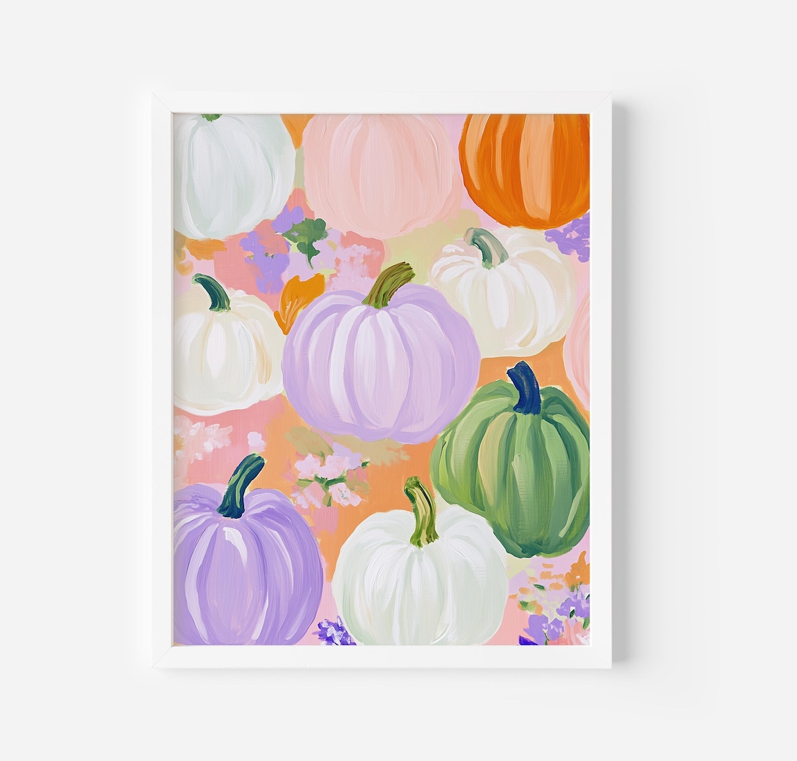 Pastel Pumpkins In Purple White And Green Fall Harvest Art Poster