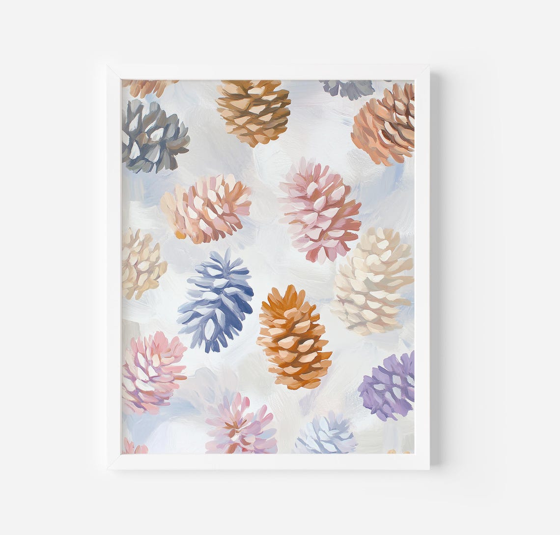 Pastel Pinecones Winter Pattern Pink Blue Holiday Art Poster