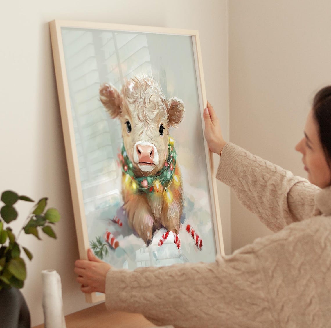 Highland Cow Christmas Print Winter Wonderland Holiday Season Gallery Art Snowy Baby Cow Art Print Cozy Winter Festive Decor - Image 3