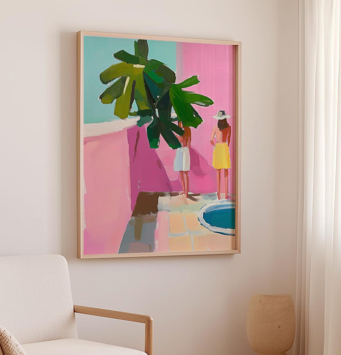 Two Girls By A Pink Pool With Palm Trees Summer Vacation Poster - Image 2