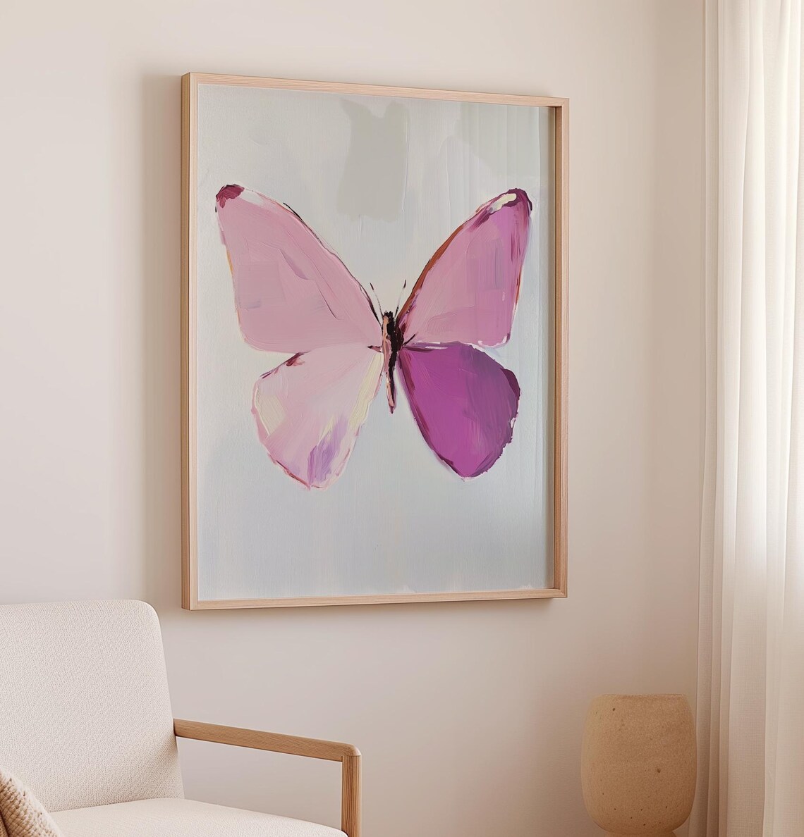 Purple Butterfly Oil Painting Minimalist Insect Artwork Poster - Image 2