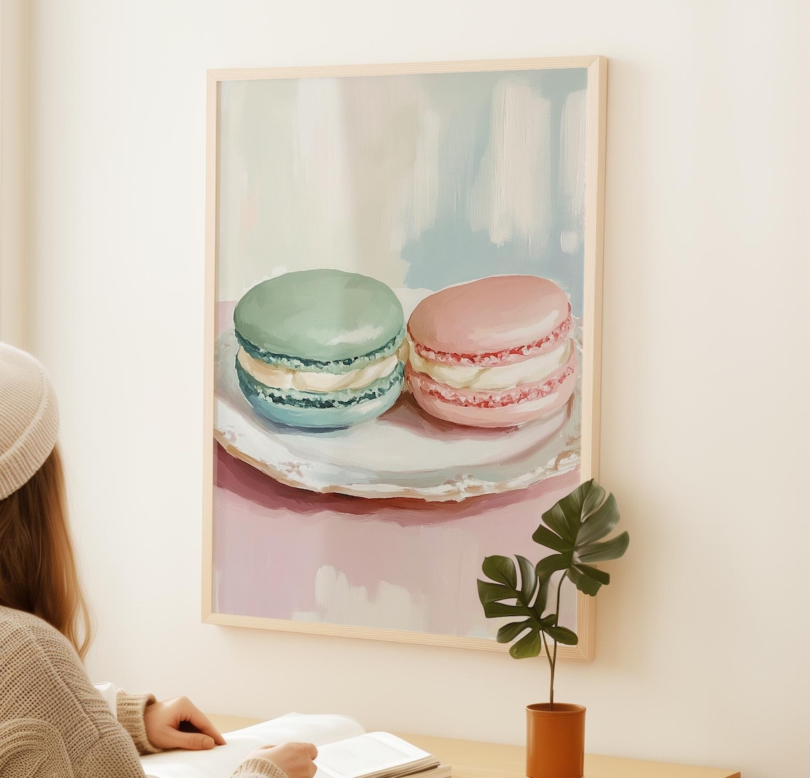 Pastel Macaron Duo Green Pink French Patisserie Sweet Art Print Poster - Image 2