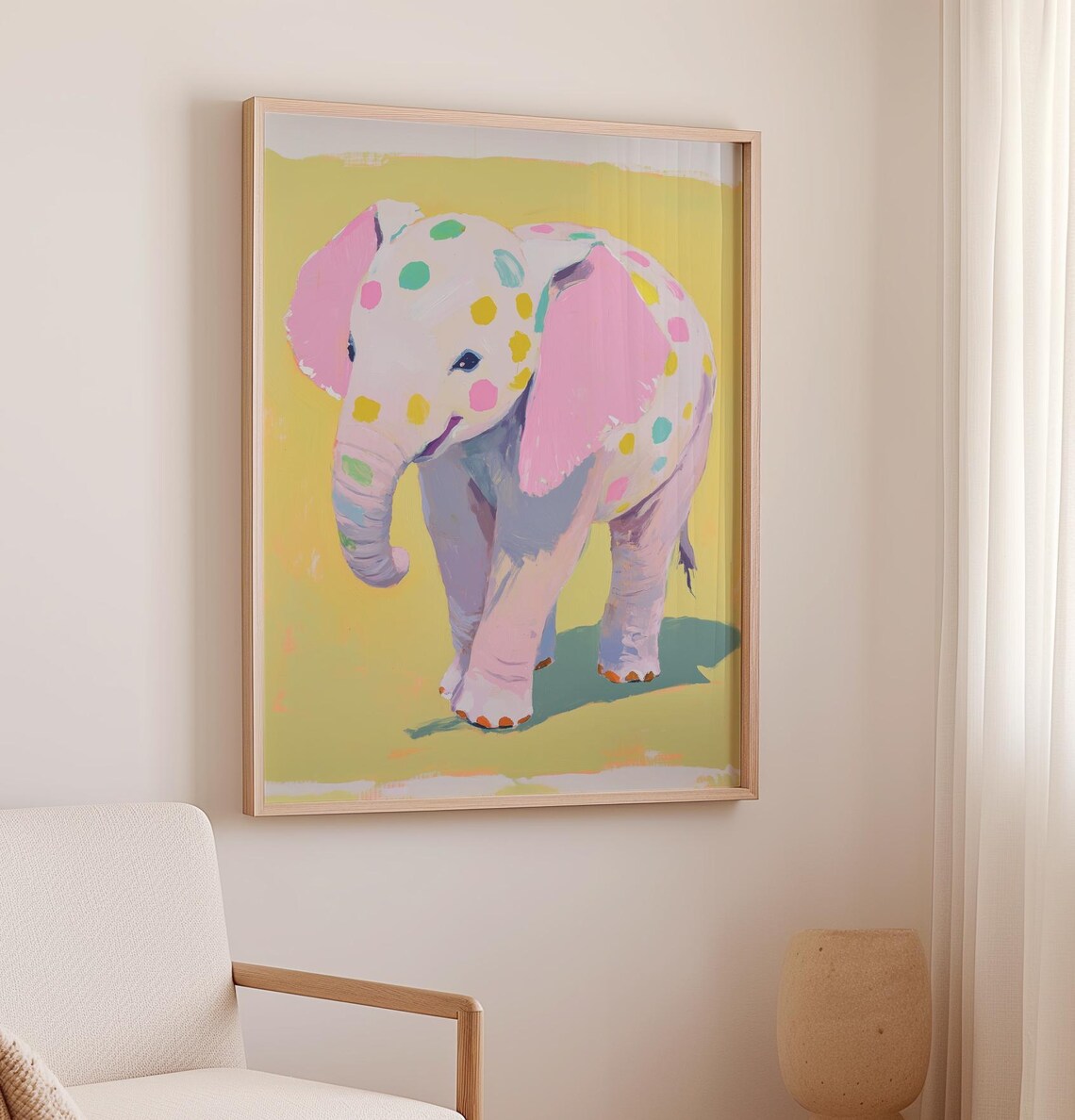 Cute Colorful Spotted Baby Elephant Pink Ears Nursery Art Poster - Image 2
