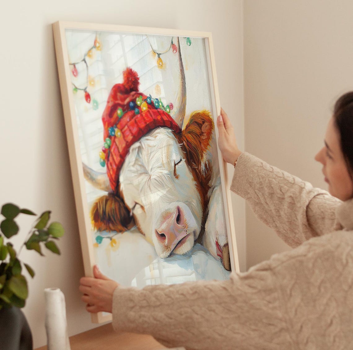 Cute Highland Cow Christmas Print Winter Wonderland Decor Holiday Season Gallery Art Snowy Landscape Art Oil Painting Christmas Art Print - Image 3