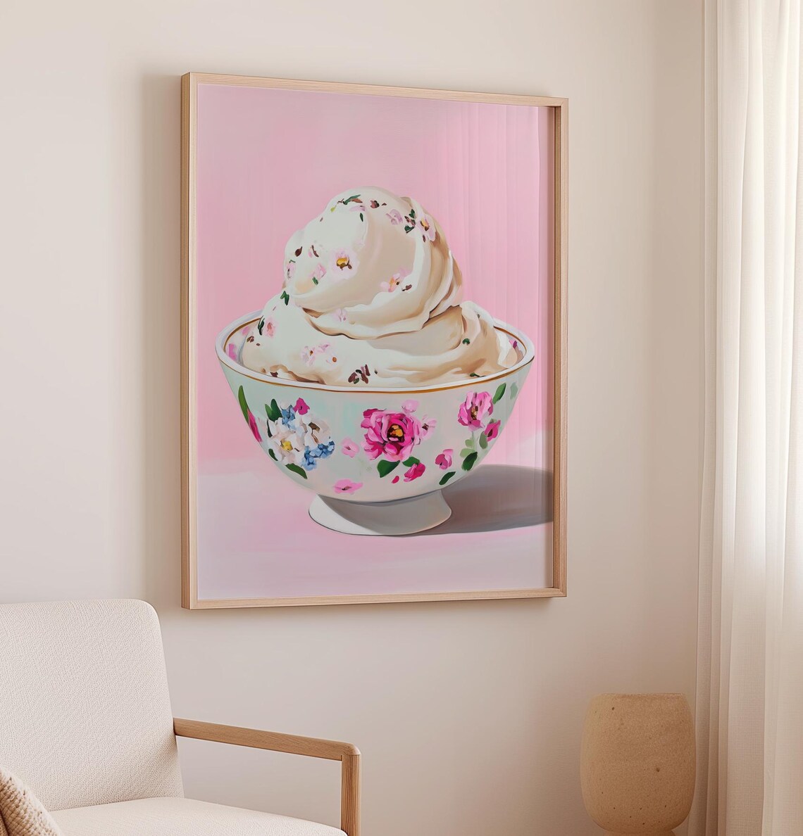 Gelato Art Print Ice Cream Poster Pastel Pink Summer Art Foodie Kitchen Decor Ice Cream Dessert Cup Art Floral Ice Cream Bowl Art Print - Image 3