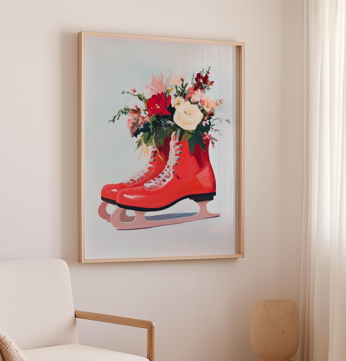 Red Ice Skates Filled With Fresh Flowers Winter Floral Poster - Image 2