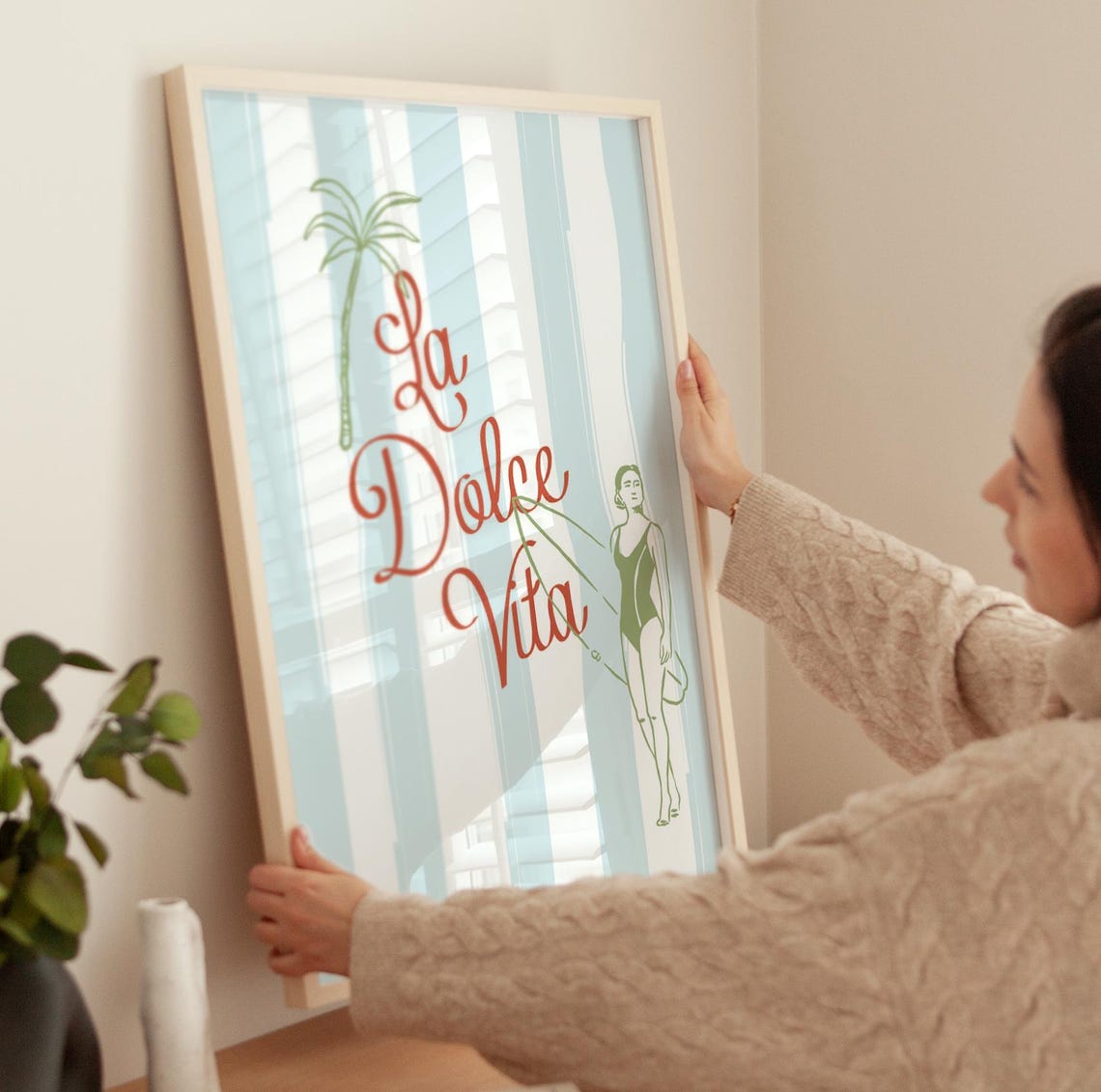La Dolce Vita Surfer Girl Poster Retro Coastal Palm Stripe Wall Art - Image 4